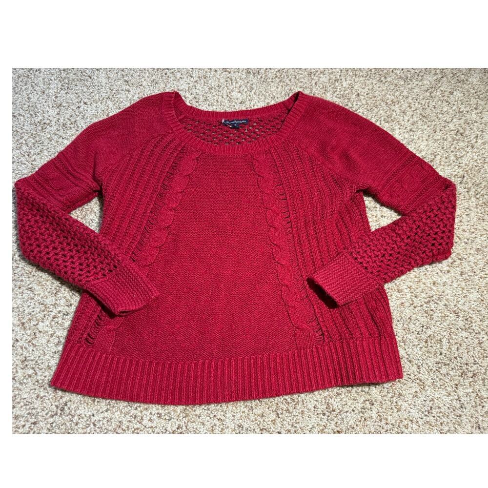 American Eagle Outfitters Red Sweater, size Large, Wool Blend; Crochet Style